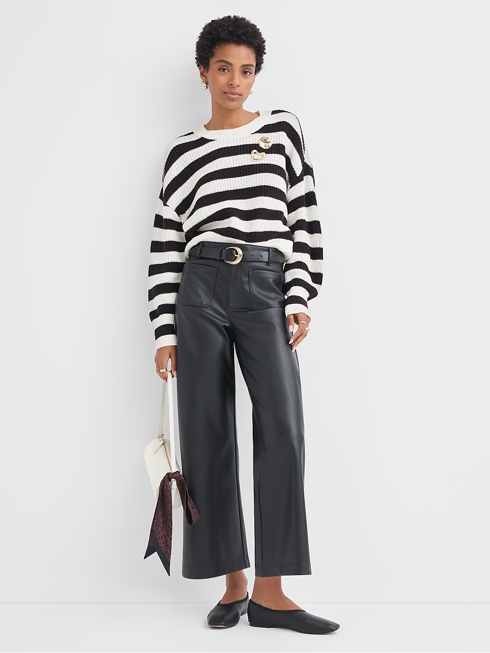 LOFT Black Palmer Wide-Leg Petite Faux Leather Pants